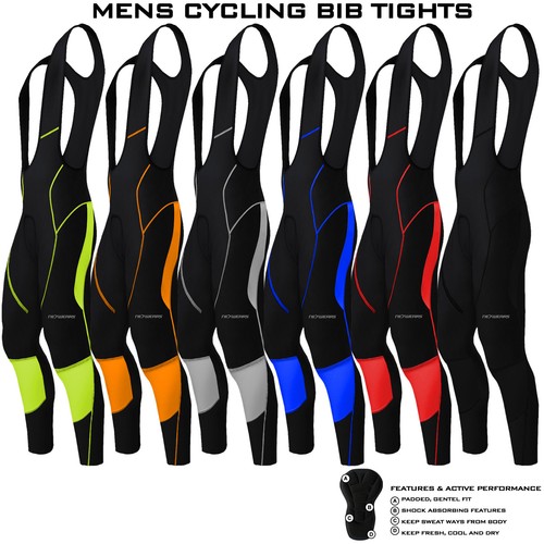 NEW Mens Cycling Compression Pants Bib Tights Long Padded MTB Road Bike Lycra - Picture 1 of 7