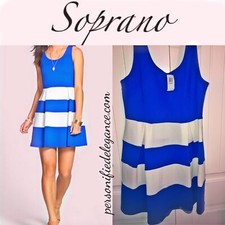 NEW Soprano Textured Blue/White Stripe Dress Size 2X $40