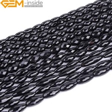 Olivary Onyx Natural Black Agate Faceted Rice Beads For Jewelry Making 15" Stone