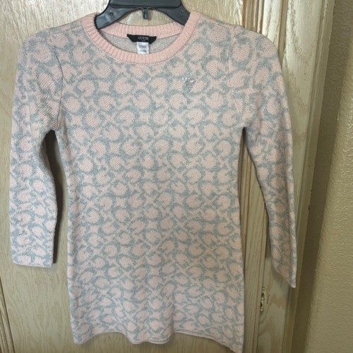 Guess Kids Pink & Grey Sweater Size 6X w/ G Logo Design Long Sleeve Tunic Style