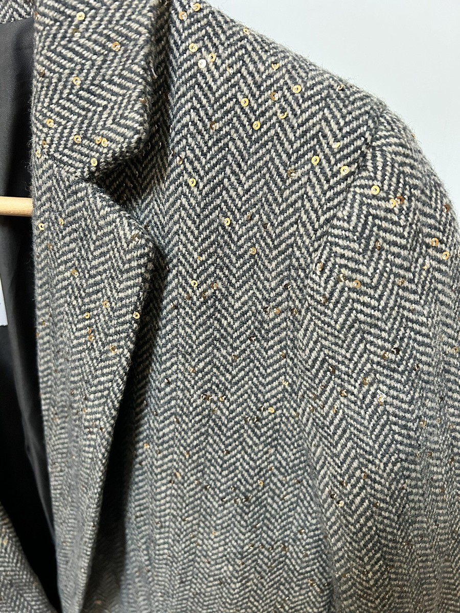 LOFT Women's 10 Tan Herringbone With Gold Sequin Blazer