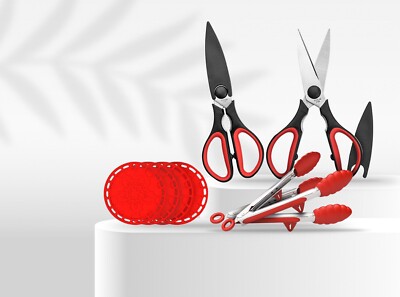Kitchen Tools 3 Piece Set of 4 Hot Pads; 2 Scissors; 2 Tongs