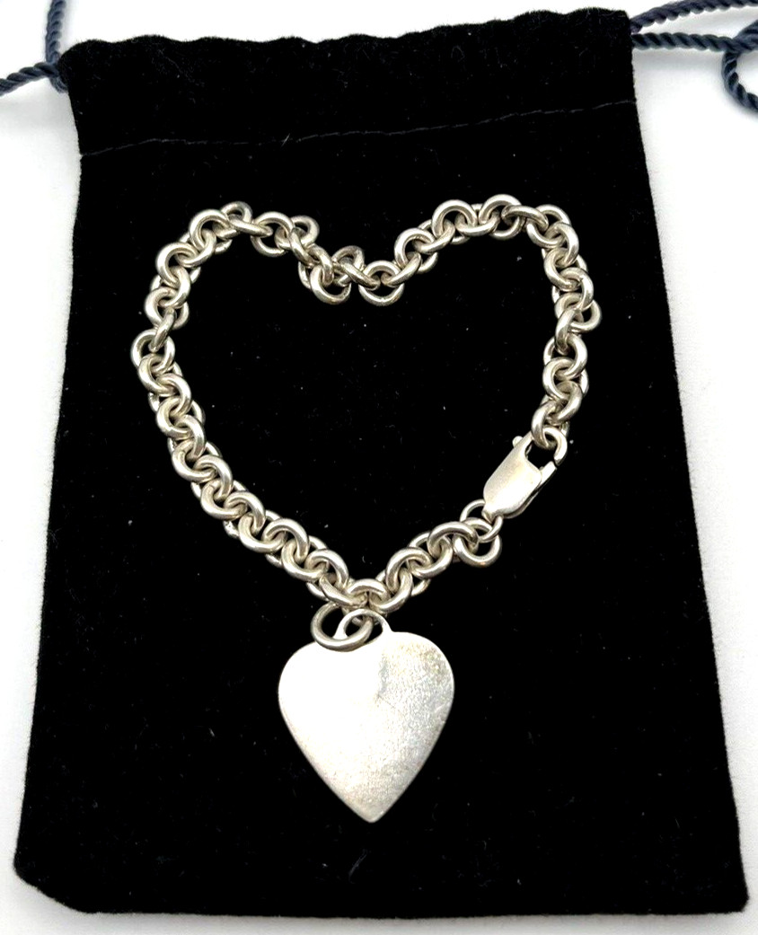 Solid Sterling Silver 950 HEART CHARM CHAIN 7.25 … - image 1