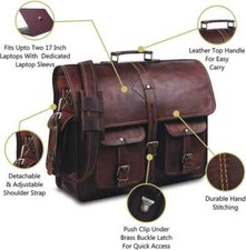 Handmade Leather Laptop Office Suitcase Briefcase Bag, Adjustable Shoulder Strap