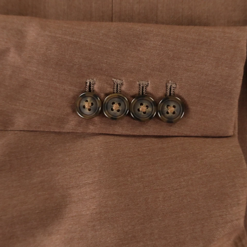 Perry Ellis Jacket L Brown Herringbone Self Stripe Polyester Blazer 44R - Image 4 of 4