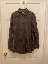 L.L. Bean Men's Wrinkle Resistant Red Green Checkered Button Front Shirt XL