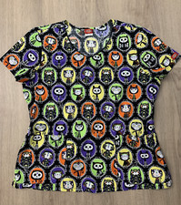 DICKIES  Scrub Uniform Top  Halloween Cats  Cotton Blend  Black  MEDIUM