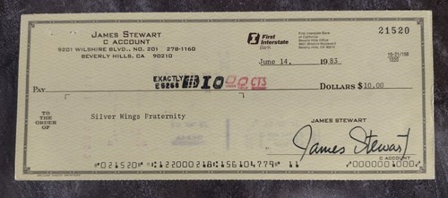 JAMES STEWART SIGNED CHECK 1983'