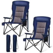 2 Pack Heavy Duty Camping Chairs Oversize High Back Folding Chair  w/Cup Holder
