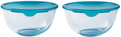 Pyrex 2er Set Cook & Store Rührschüssel Set mit Deckel 1 Liter