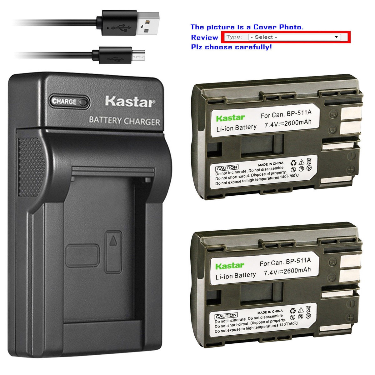 BP-511 Battery or Slim USB Charger for Canon PowerShot Pro 1, Pro