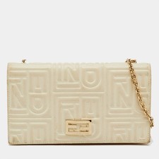 Pochette Fendi bianca in pelle goffrata con catena