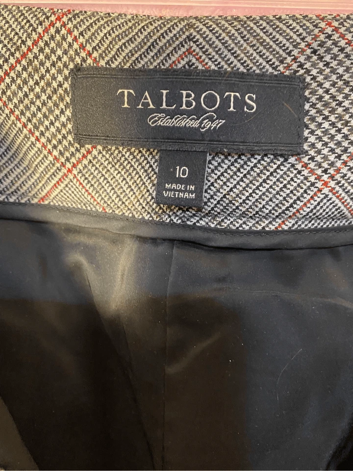 Calça Talbots feminina lã mescla xadrez multicolorida perna larga tamanho 10 - Imagem 4 de 4