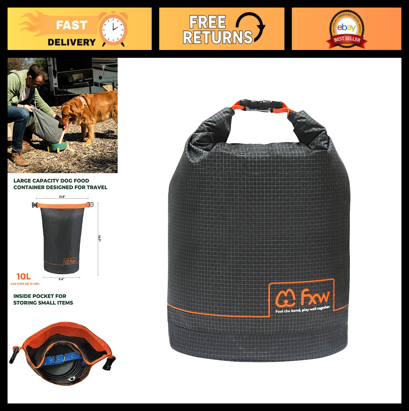 Travel Bag - 42 Cups Kibble Storage For Rv, Camping & Bo