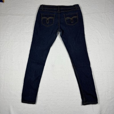 Revolt Skinny Jean Juniors Sz 13 Blue Denim Dark Wash Stretch Low Rise  
