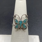 Vintage Sterling Silver Chipped Turquoise Butterfly Ring - Size 7