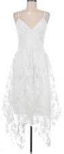 Women White Floral Lace Embroidered V-Neck Strappy Fairy Romantic Slip Dress L
