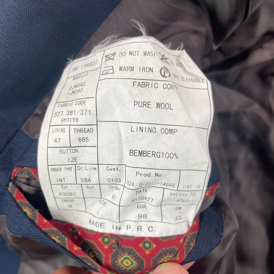 Traje de Lana SuitSupply 2 Botones Años 120 40L Azul Pantalones 33x34 Cirujanos Puños CEO Foto 3 de 4