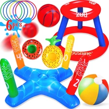 3 Sets Pool Toys Games for Adults and Family - Floating Basketball Hoop&Inflatab