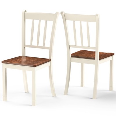 Costway Set of 2 Wood Dining Chair High Back Dining Room Side Chair Ivory White