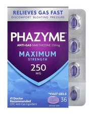 Anti-Gas, Maximum Strength, 250 mg, 36 Fast Gels EX 2/26 FREE FAST SHIPPING