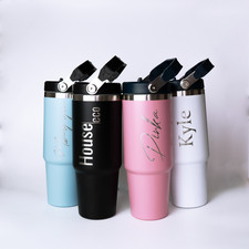 Stainless Steel Insulated Travel Mug Tumbler with a flip up straw - 30oz/900ml