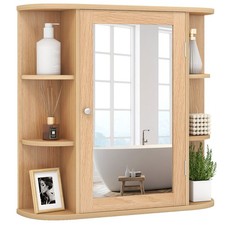 COSTWAY Mirrored Bathroom Cabinet Wall-mounted Storage Cabinet-Natural