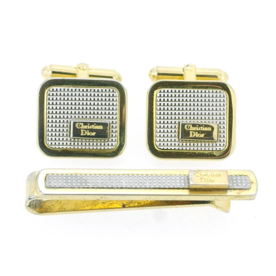 USED Tie Valentine Dior tie pin tie pin cufflinks men's set gold silver used thumbnail 2