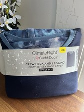 Cuddl Duds ClimateRight FLORAL Women  s Size LRG CrewNeck  Leggings Pajamas Navy