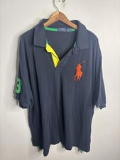 Polo Ralph Lauren Polo Shirt Mens 2XB Navy Big Pony Orange 3 Patch Pique Big