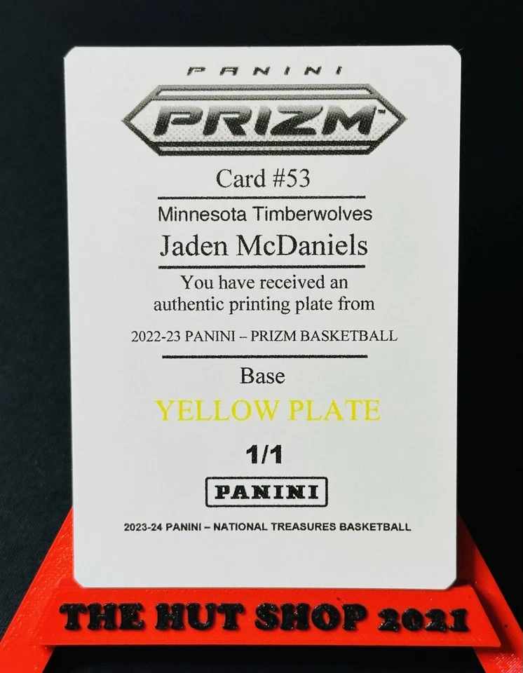 Jaden McDaniels 2022-23 Panini Prizm Printing Plate 1/1 #53 One of One SSP - Image 2 of 3