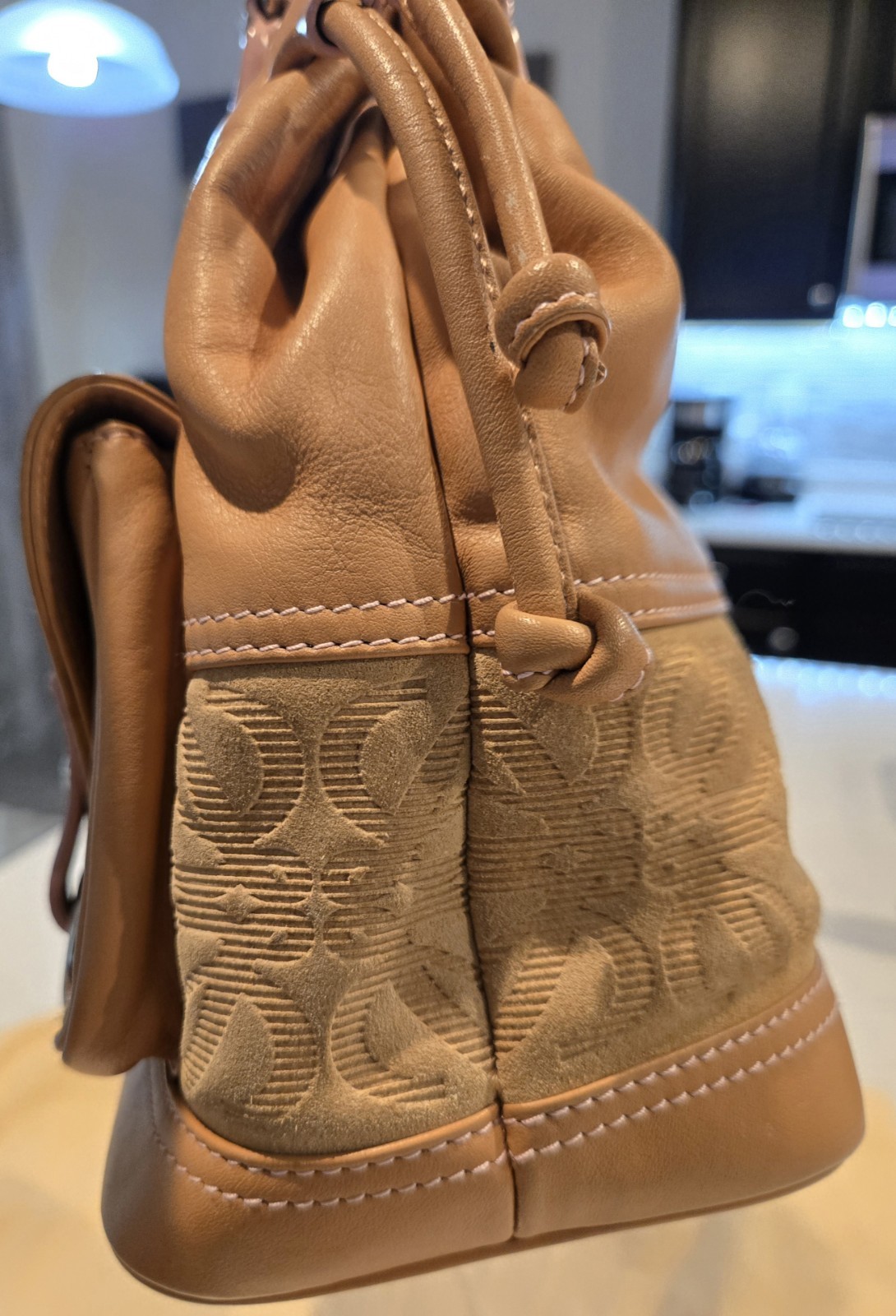 LOEWE Suede & Lambskin Leather Combi Anagram Hand… - image 5