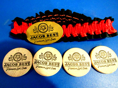 JACOB BEST  1  Garter Belt and 4 Wood Beer Tokens  ''When You're Travelin' Light''