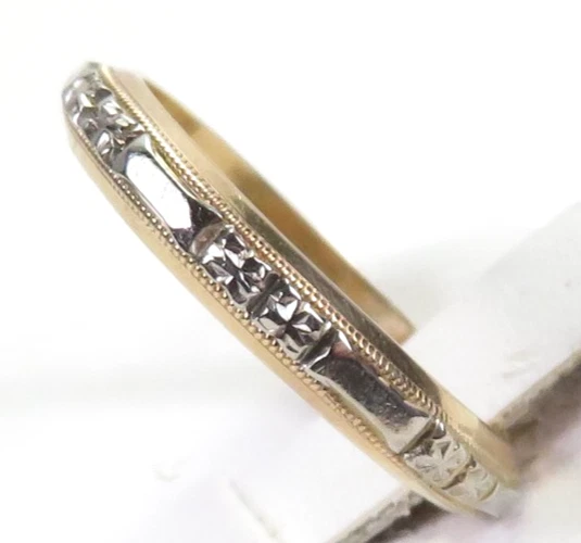 Antigua alianza de boda de oro rosa de 14KW/anillo MFG B de 1920 talla 5,75 UK-L Foto 3 de 4