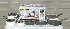 GreenPan Eras Ceramic Non-Stick 11-Piece Cookware Set in White Clean!