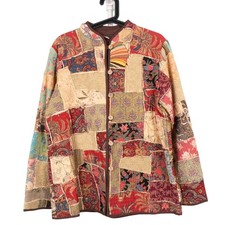 Patchwork Kantha Jacket S Floral Boho Peasant Festival Long Layering Earthy