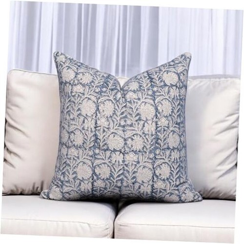 Block Print Pillow Cover 18x18 Inch Floral Decorative Handmade Pillow