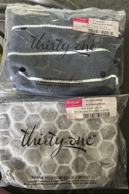 Thirty One Mini Zipper Pouches. Stepping Stones & Navy Stripe.. SET OF 2! NIB