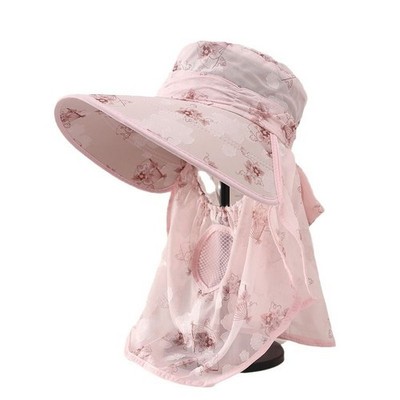 Chiffon Damen Sonnenhut breite Krempe 13 cm Krempe UPF Schutz für den ganzen Ta