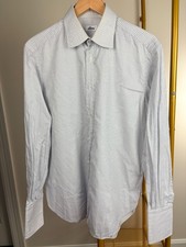 BRIONI White Blue Check FRENCH CUFF Dress Shirt 15 1/2 33/34