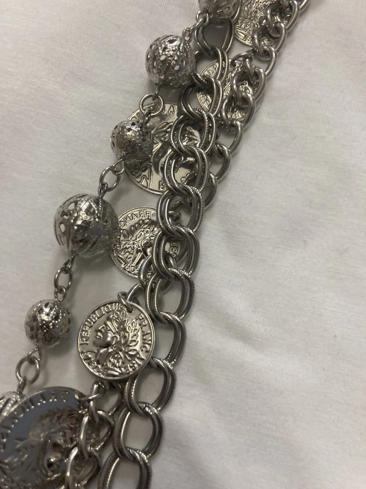 Graziano CN 3 уровня монеты серебристого тона заявление ожерелье женщин ювелирных изделий 40» длиной - Изображение 4 из 4