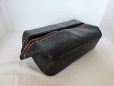 Vintage Travel Toiletry Shave Kit Zip Black Split Cow Hide Leather Lined NICE