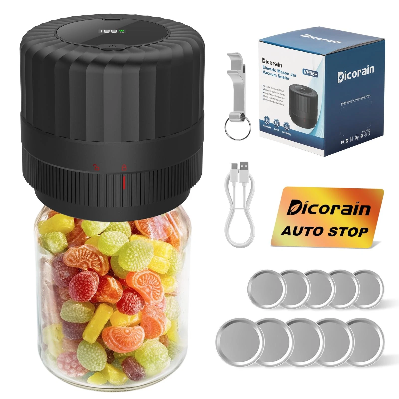 ElectricMasonJarVacuumSealer, Automatic Wide Mouth and Regular Mouth Mason Ja...