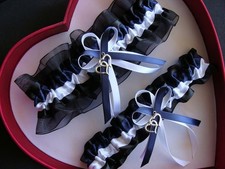 NEW Navy Blue White Black Wedding Garter SELECT Single,Set,Reg,Plus Size,Charm
