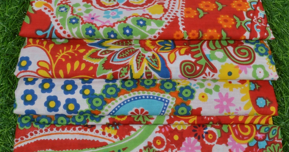 Hermosa tela de costura artesanal de gasa naranja con estampado de bloques de algodón indio de 5 yardas Foto 2 de 4