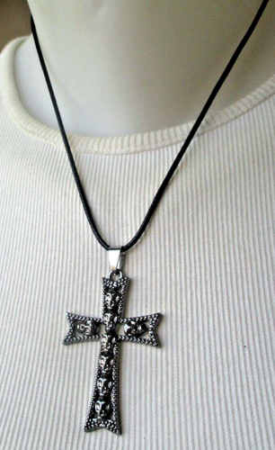 PENDENTIF CROIX ARGENT VINTAGE - ANCIEN BIJOU FINEMENT GRAVÉ - OCCASION TRÈS BON ÉTAT