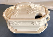 Stoneware Covered Tureen - Cream colored with Grape design
