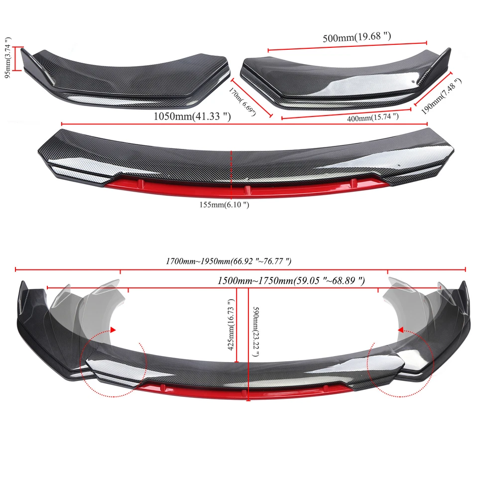 Carbon Fiber Red Front Bumper Lip Spoiler Splitter Kits For Mitsubishi Galant - Image 3 of 4