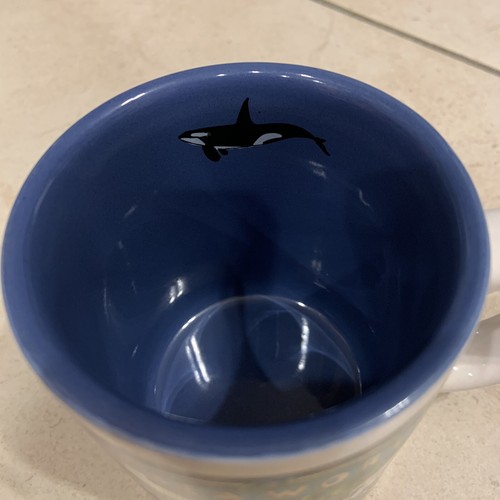vintage seaworld Shamu Orca Dolphins Killer Whales Waterfall Tropical coffee mug - Picture 8 of 9
