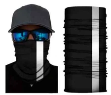 Neck Gaiter Face Mask Fishing Sun Headwear Protection Black w/ Reflective Stripe